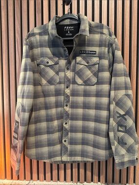 Fox Legion Olive and Gray Plaid Button-Front Shirt Jacket